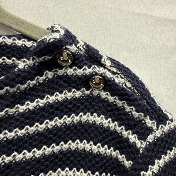 Talbots Women's Top Size Large Black White Stripe Knit 3/4 Sleeves Pullover - Picture 3 of 8